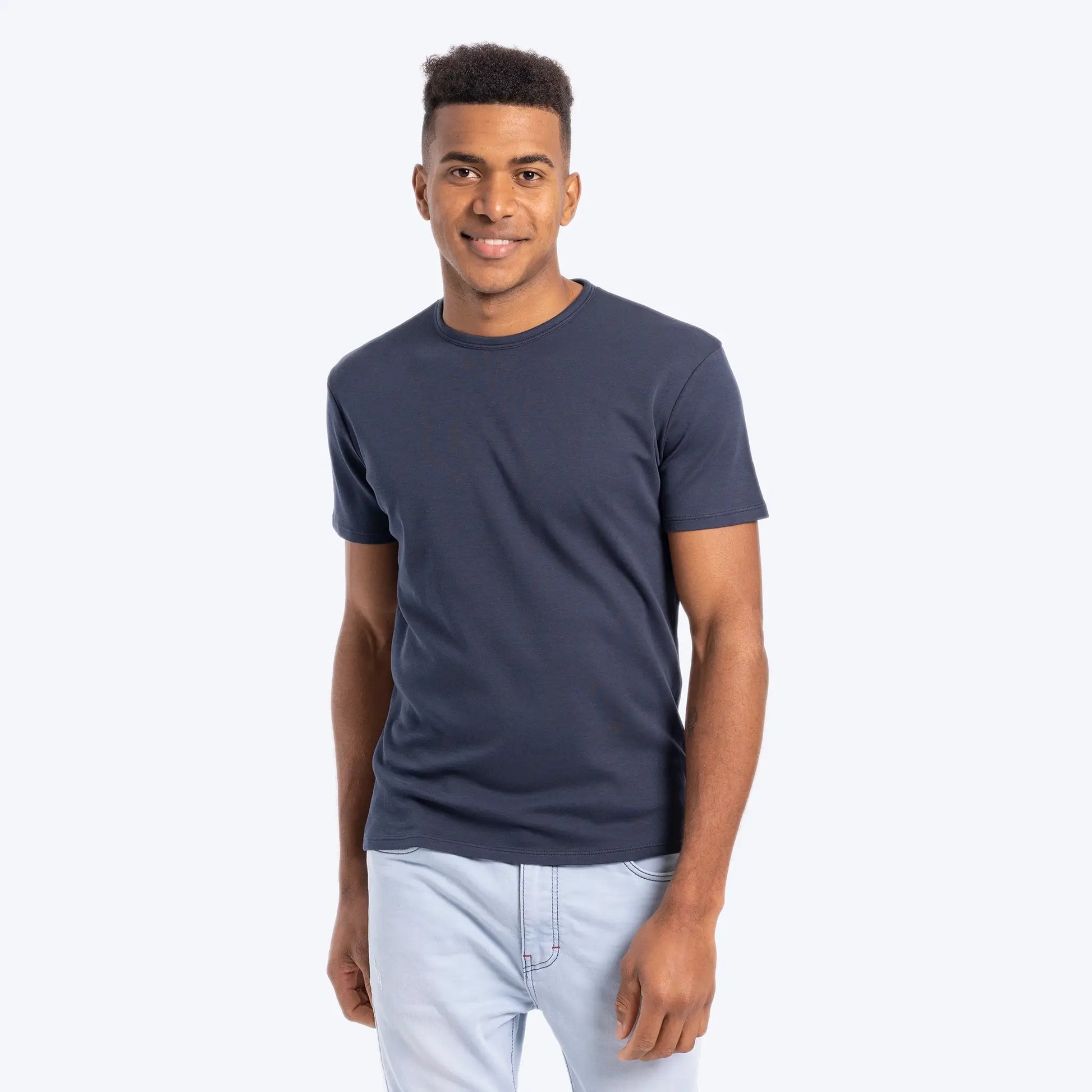 Cotton Men's Blue T-Shirt, Round Neck